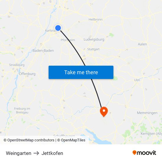 Weingarten to Jettkofen map