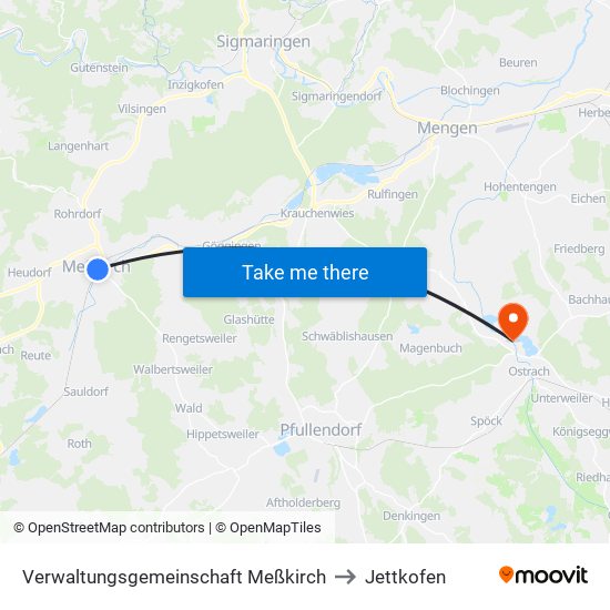 Verwaltungsgemeinschaft Meßkirch to Jettkofen map