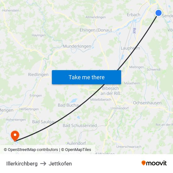 Illerkirchberg to Jettkofen map