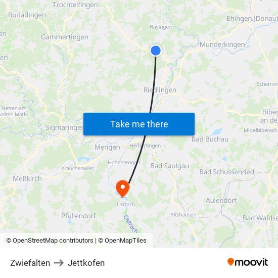 Zwiefalten to Jettkofen map