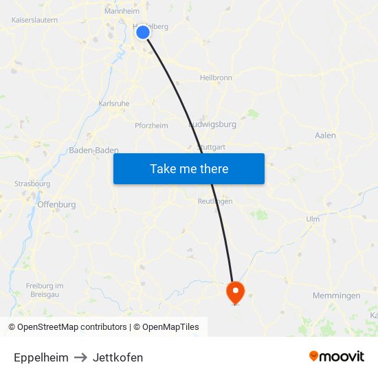 Eppelheim to Jettkofen map