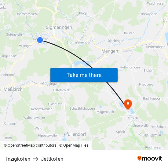 Inzigkofen to Jettkofen map