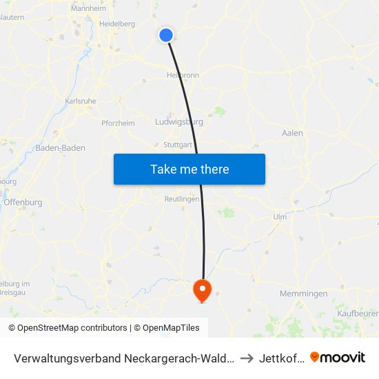 Verwaltungsverband Neckargerach-Waldbrunn to Jettkofen map