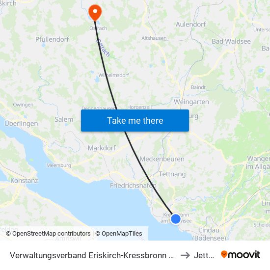 Verwaltungsverband Eriskirch-Kressbronn am Bodensee-Langenargen to Jettkofen map