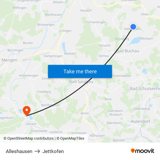 Alleshausen to Jettkofen map