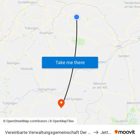 Vereinbarte Verwaltungsgemeinschaft Der Stadt Weilheim An Der Teck to Jettkofen map