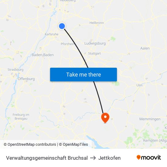 Verwaltungsgemeinschaft Bruchsal to Jettkofen map
