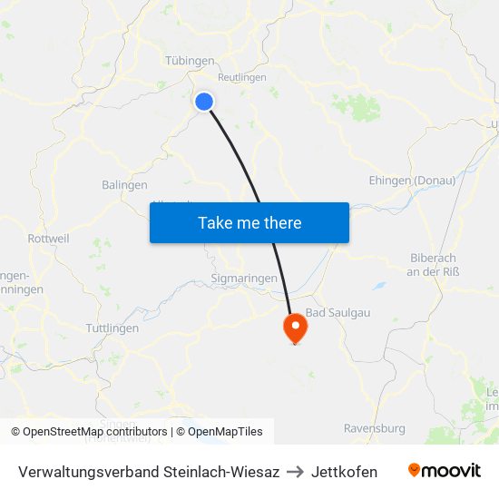 Verwaltungsverband Steinlach-Wiesaz to Jettkofen map