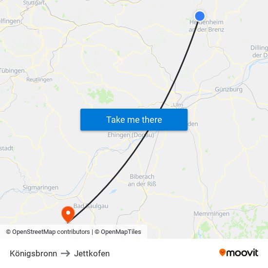 Königsbronn to Jettkofen map