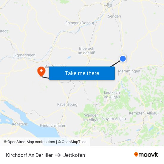 Kirchdorf An Der Iller to Jettkofen map