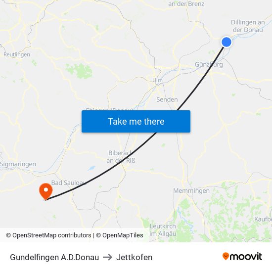 Gundelfingen A.D.Donau to Jettkofen map