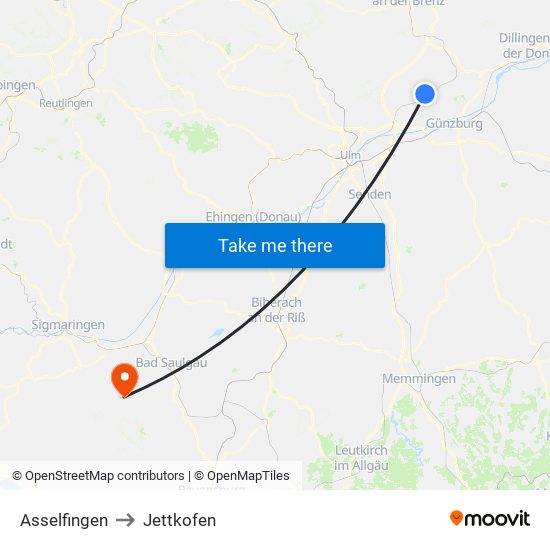 Asselfingen to Jettkofen map