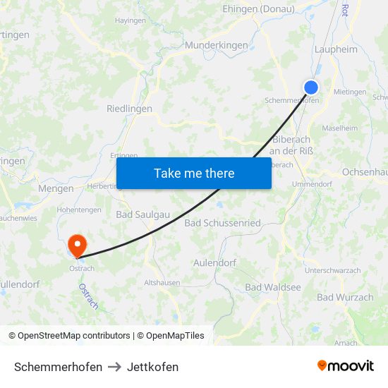 Schemmerhofen to Jettkofen map