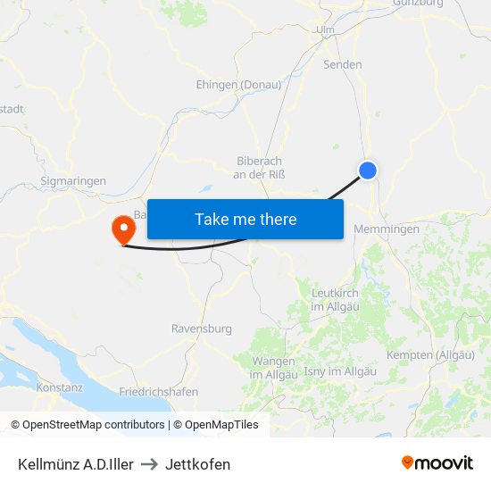Kellmünz A.D.Iller to Jettkofen map