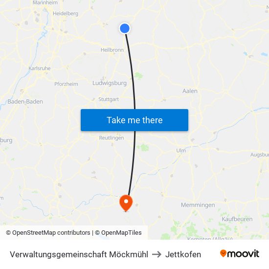 Verwaltungsgemeinschaft Möckmühl to Jettkofen map