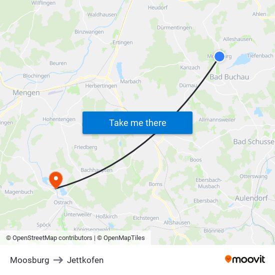 Moosburg to Jettkofen map