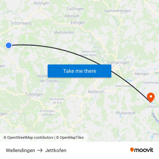 Wellendingen to Jettkofen map