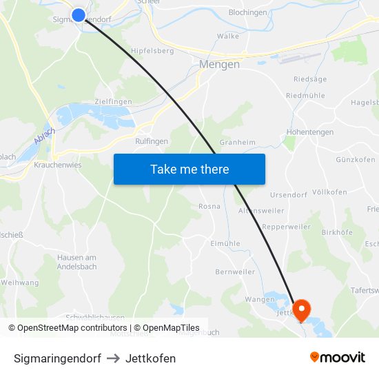 Sigmaringendorf to Jettkofen map