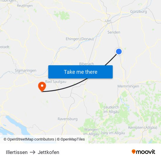 Illertissen to Jettkofen map