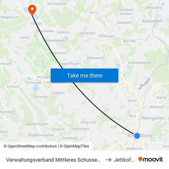 Verwaltungsverband Mittleres Schussental to Jettkofen map