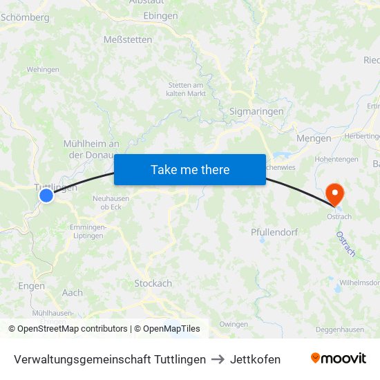 Verwaltungsgemeinschaft Tuttlingen to Jettkofen map