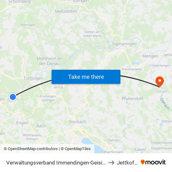 Verwaltungsverband Immendingen-Geisingen to Jettkofen map