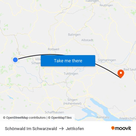 Schönwald Im Schwarzwald to Jettkofen map