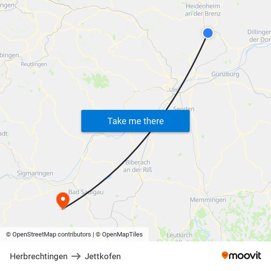 Herbrechtingen to Jettkofen map