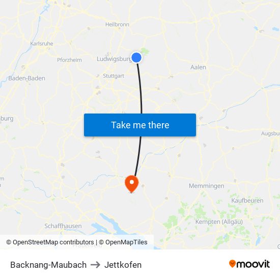 Backnang-Maubach to Jettkofen map