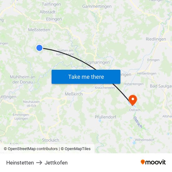 Heinstetten to Jettkofen map
