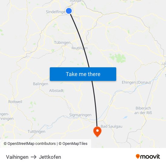 Vaihingen to Jettkofen map