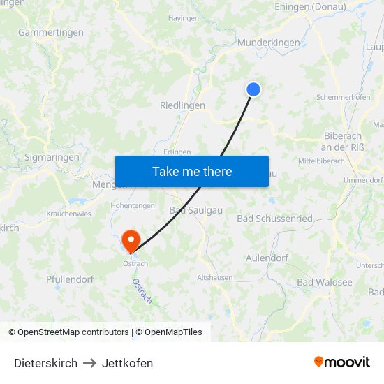 Dieterskirch to Jettkofen map