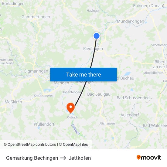 Gemarkung Bechingen to Jettkofen map