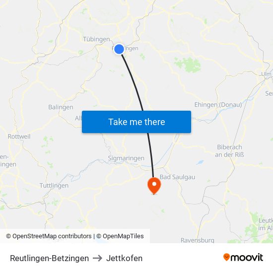 Reutlingen-Betzingen to Jettkofen map