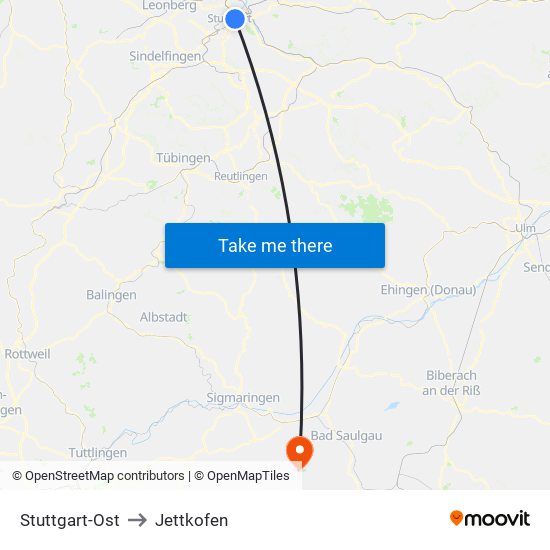 Stuttgart-Ost to Jettkofen map