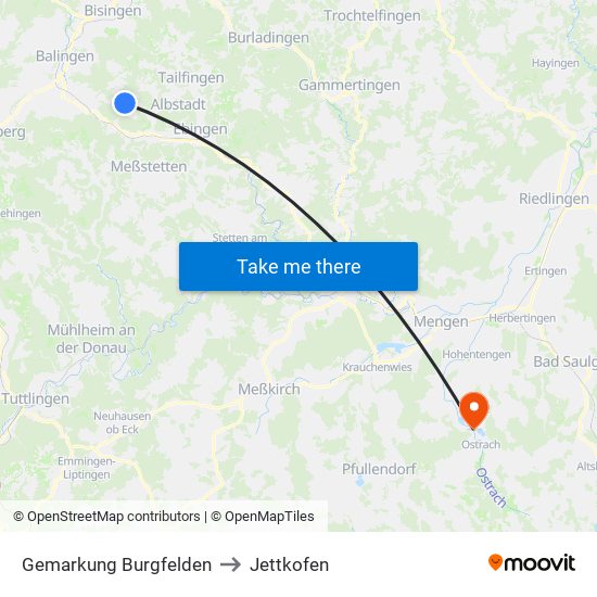 Gemarkung Burgfelden to Jettkofen map