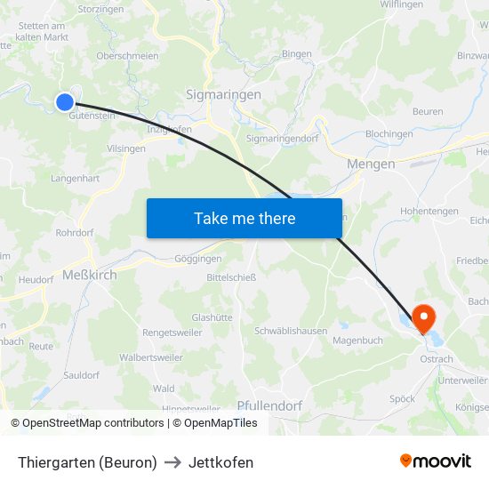 Thiergarten (Beuron) to Jettkofen map