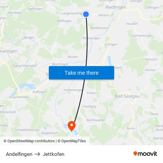 Andelfingen to Jettkofen map