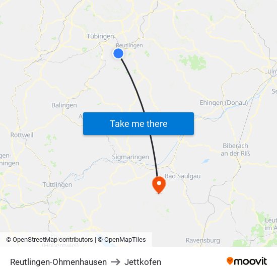 Reutlingen-Ohmenhausen to Jettkofen map