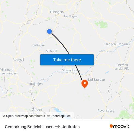 Gemarkung Bodelshausen to Jettkofen map