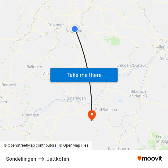 Sondelfingen to Jettkofen map