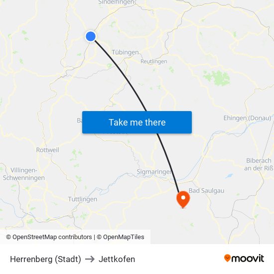 Herrenberg (Stadt) to Jettkofen map