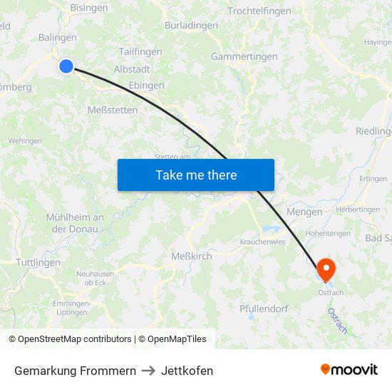 Gemarkung Frommern to Jettkofen map