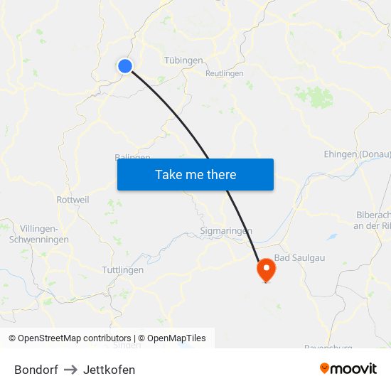 Bondorf to Jettkofen map