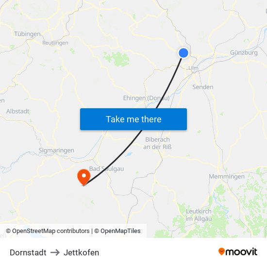 Dornstadt to Jettkofen map