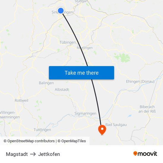 Magstadt to Jettkofen map