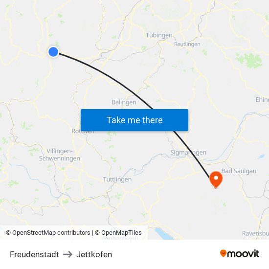 Freudenstadt to Jettkofen map