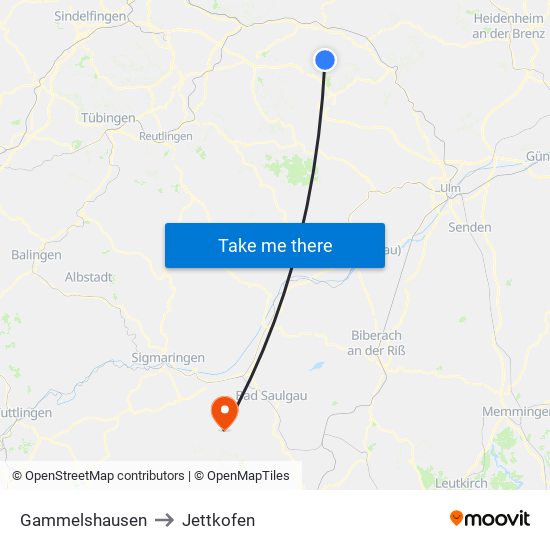 Gammelshausen to Jettkofen map