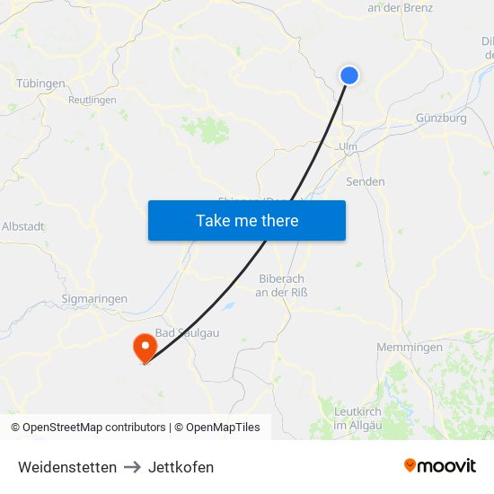 Weidenstetten to Jettkofen map