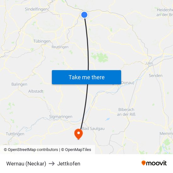 Wernau (Neckar) to Jettkofen map